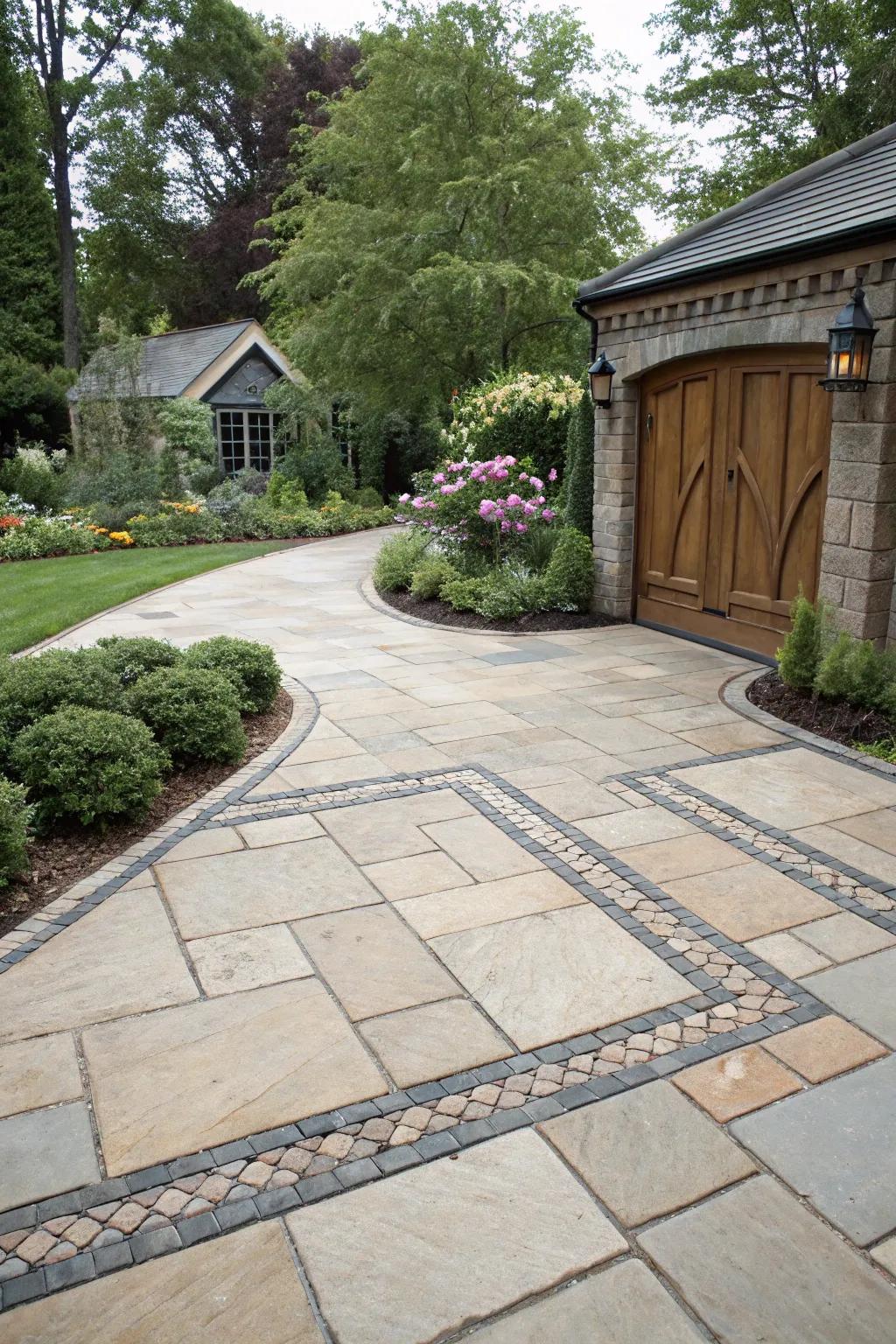 Elegant borders add sophistication to any flagstone driveway.