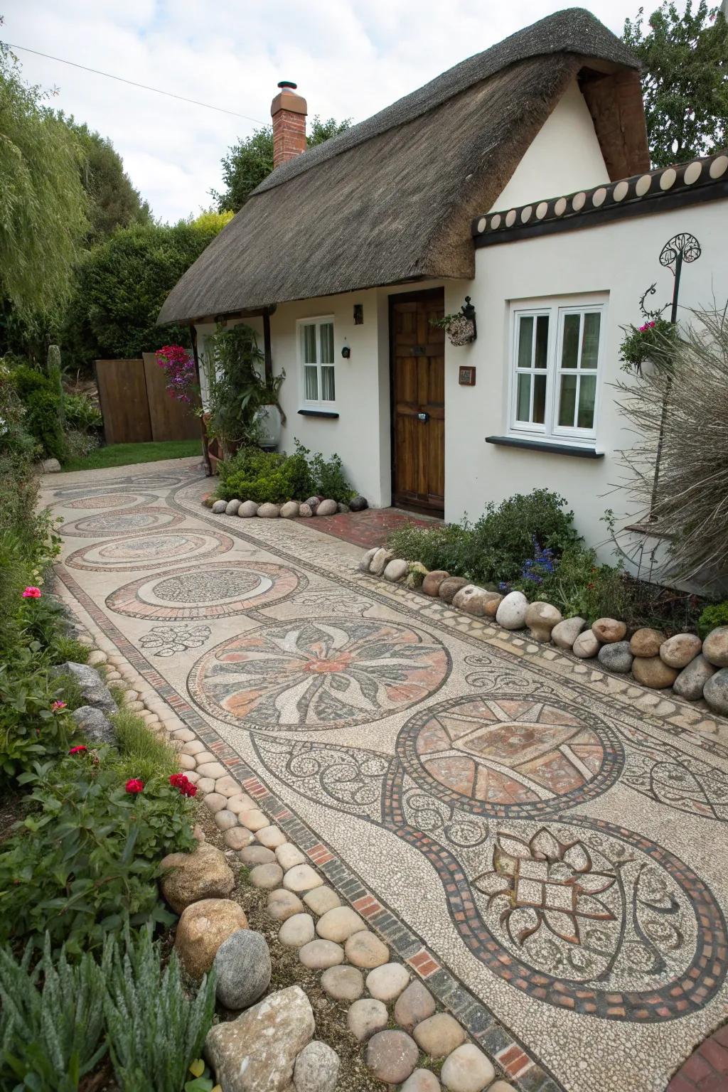 An artistic mosaic pattern driveway for a bold statement.