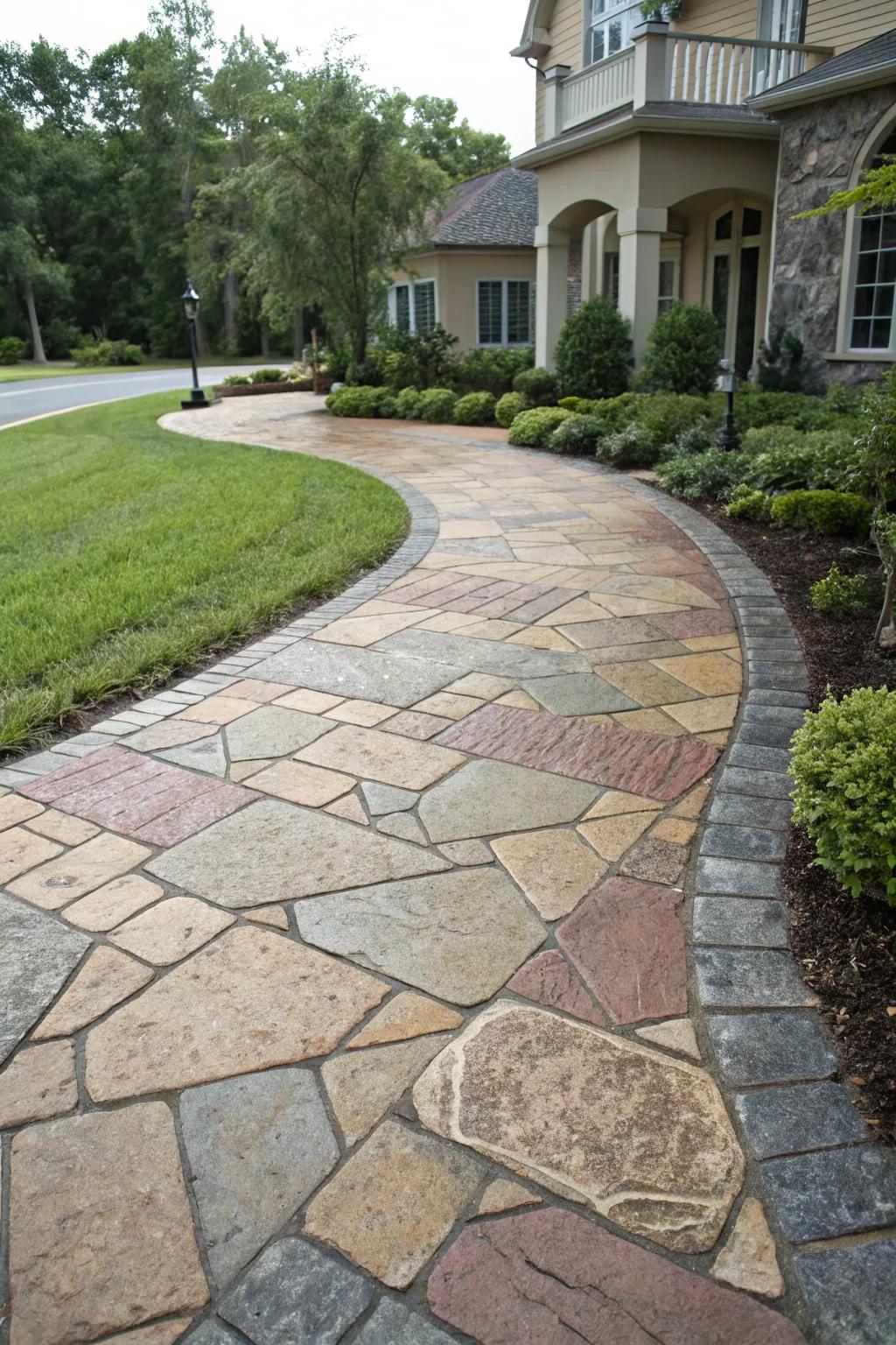 Textured flagstones add depth and interest to a driveway.