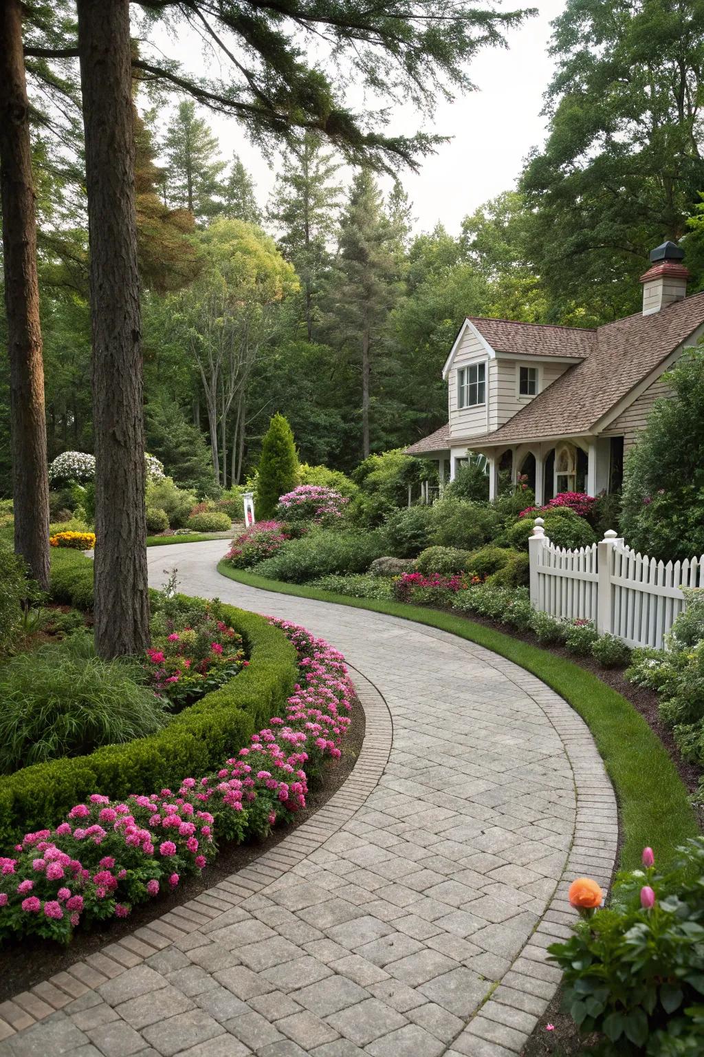 Curved pathways add charm to any flagstone driveway.