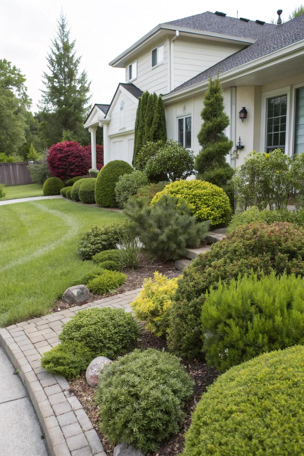 Shrubs and bushes add depth and texture.