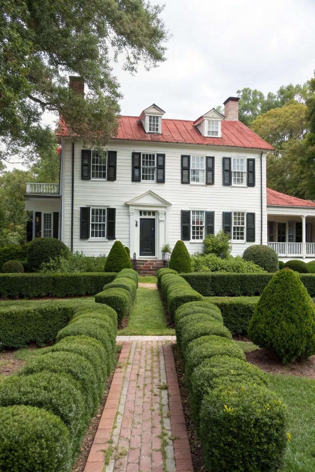 Landscaping that perfectly complements a colonial home.