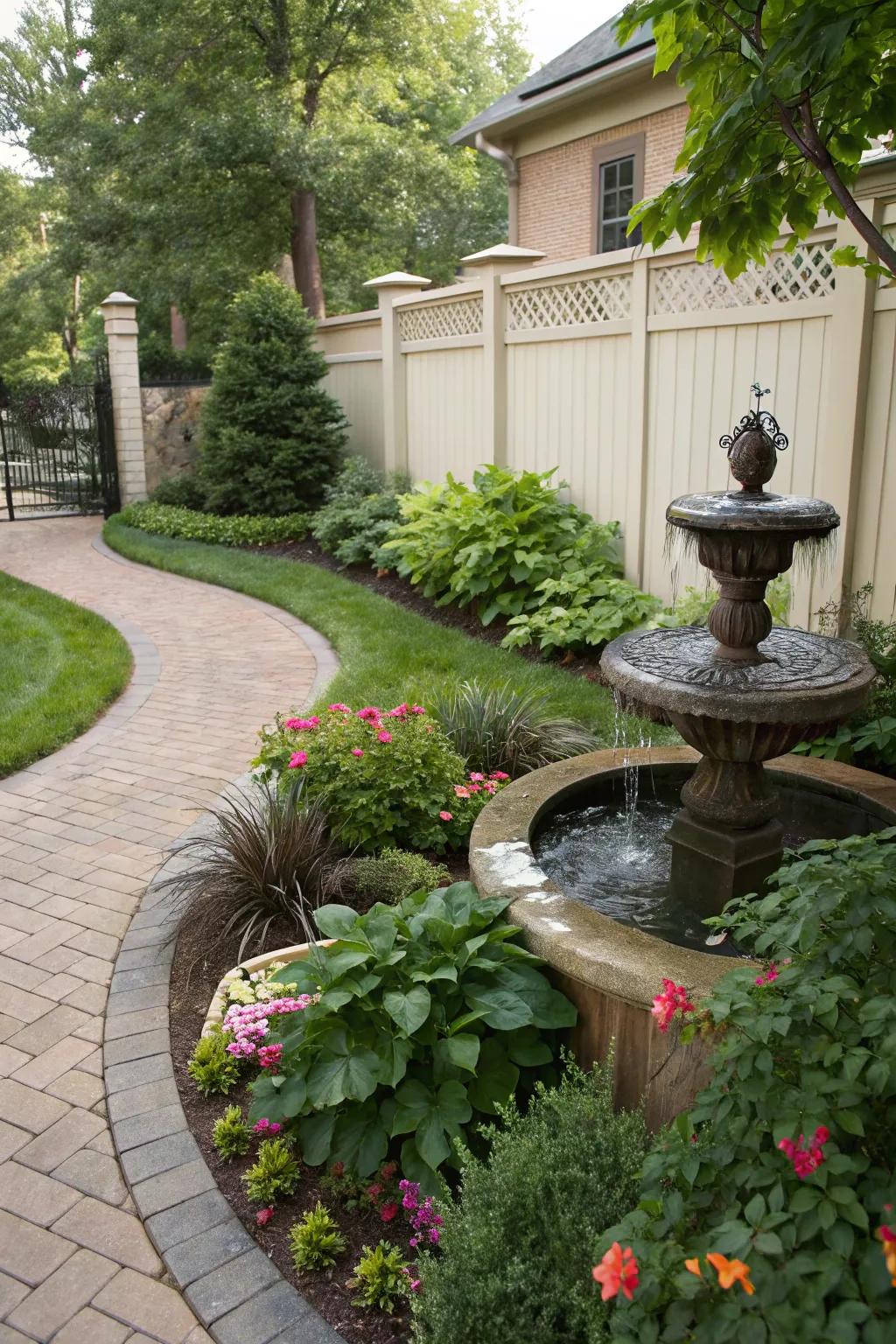 A water feature introduces calm and elegance.