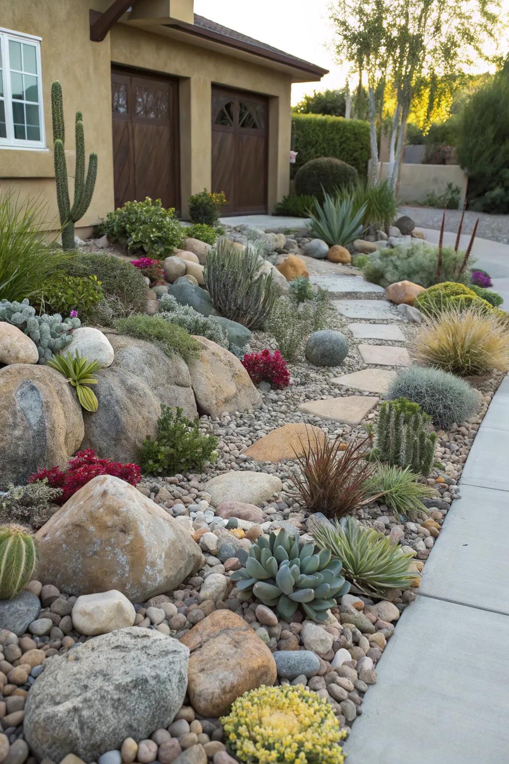A rock garden adds unique, rugged beauty.