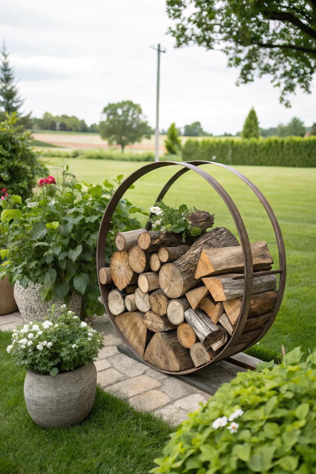 Create a garden focal point with a circular firewood holder.