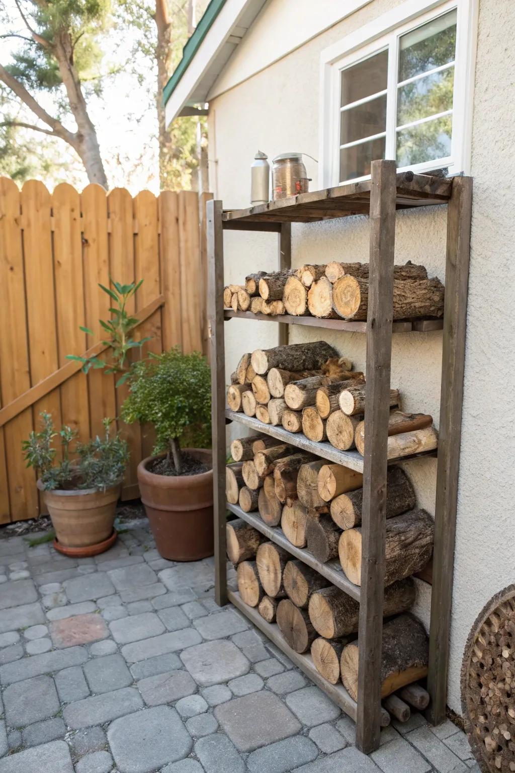 Maximize space with a stylish tiered wood shelf.