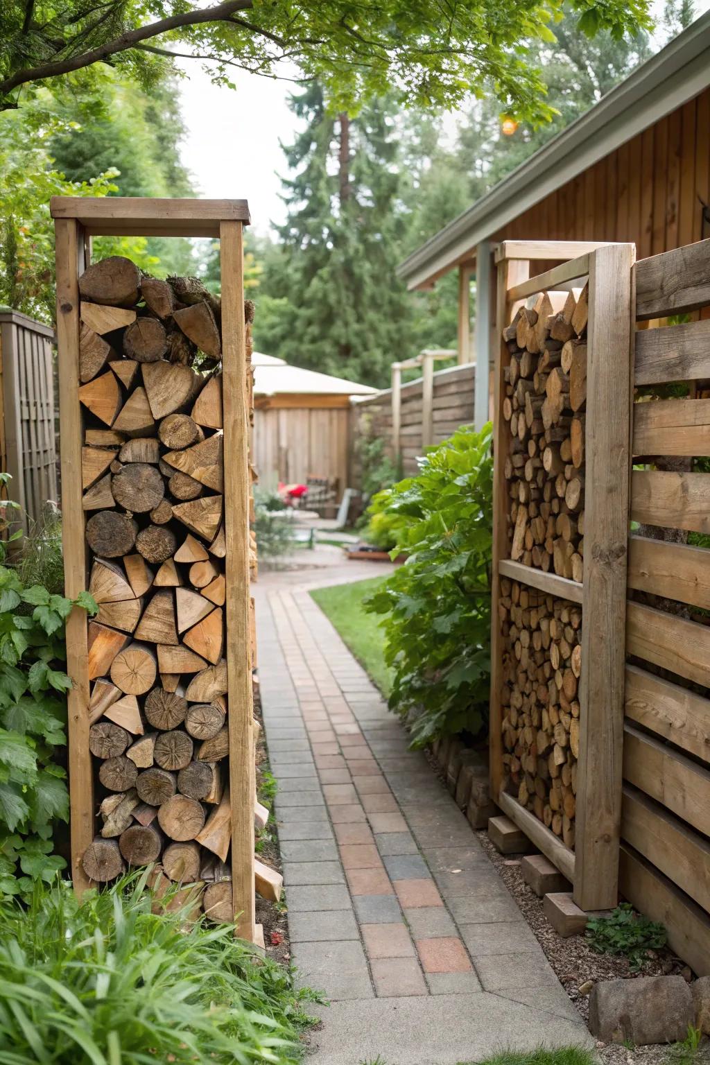 Divide your garden creatively with a firewood rack.