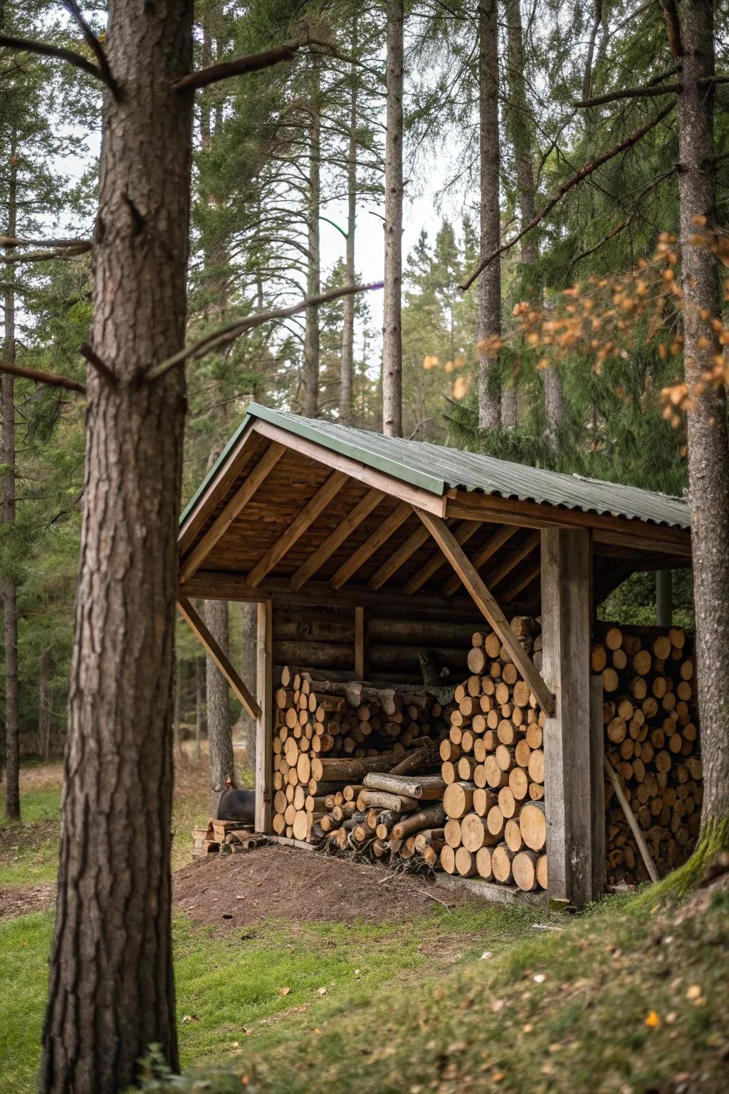 Ensure dry wood year-round with a covered firewood shed.