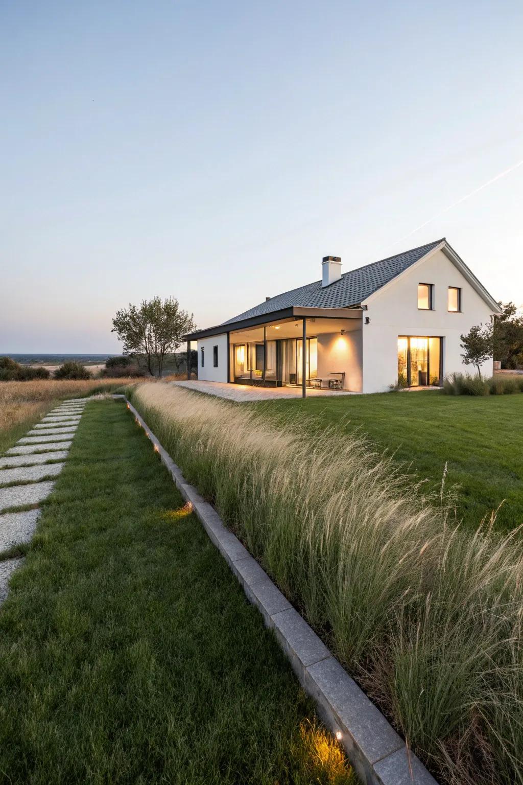 Natural grass borders blend effortlessly for simplicity.