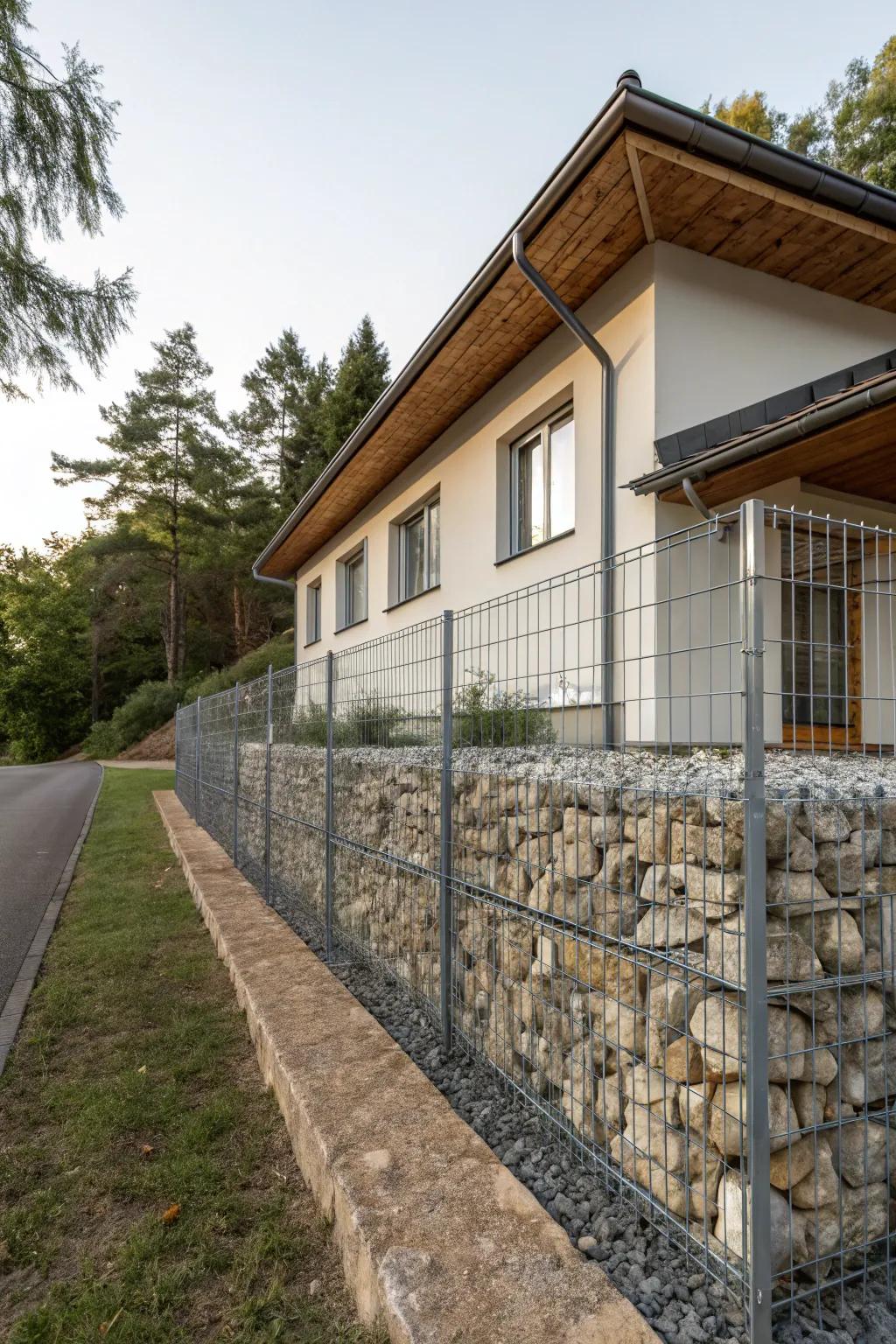 Gabion walls offer unique texture and modern appeal.