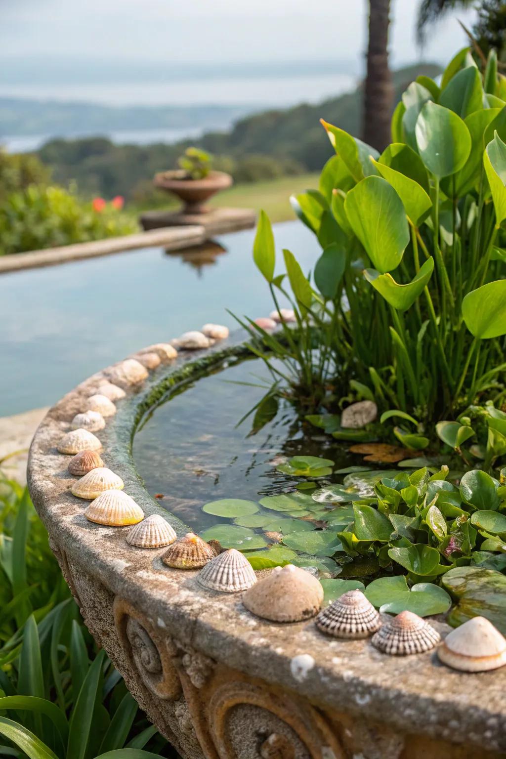Enhance water features with the natural beauty of seashells.