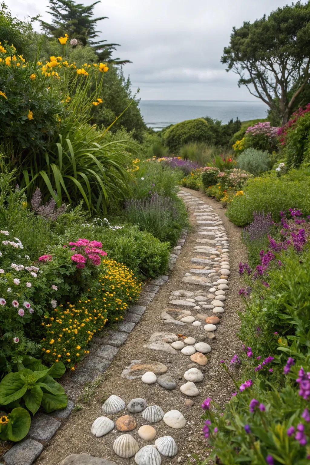 A seashell path brings a seaside feel right to your backyard.