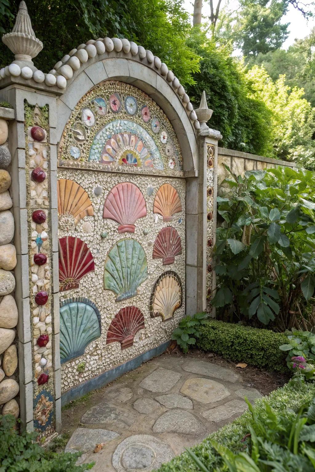 Make a striking statement with seashell mosaic art.
