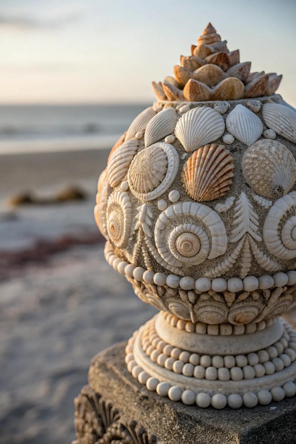 Express your creativity with seashell garden sculptures.