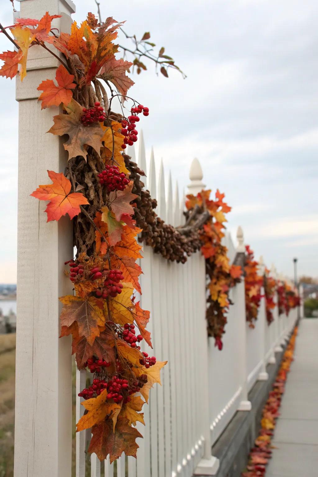 Add a festive touch with seasonal garlands on your fence posts.
