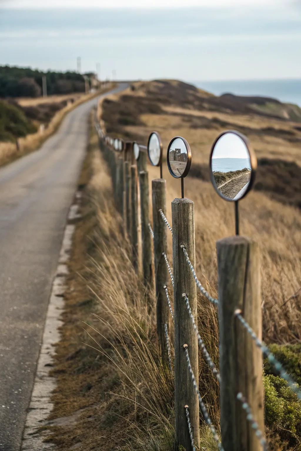 Expand your space with mirrors on your fence posts.
