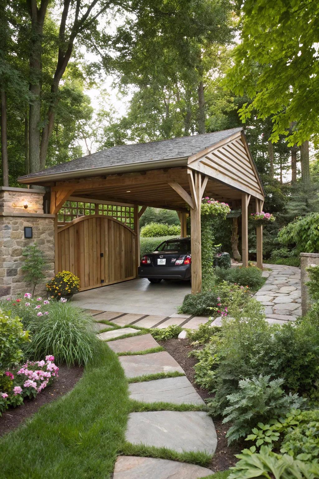 Open-air carports merge with nature seamlessly.