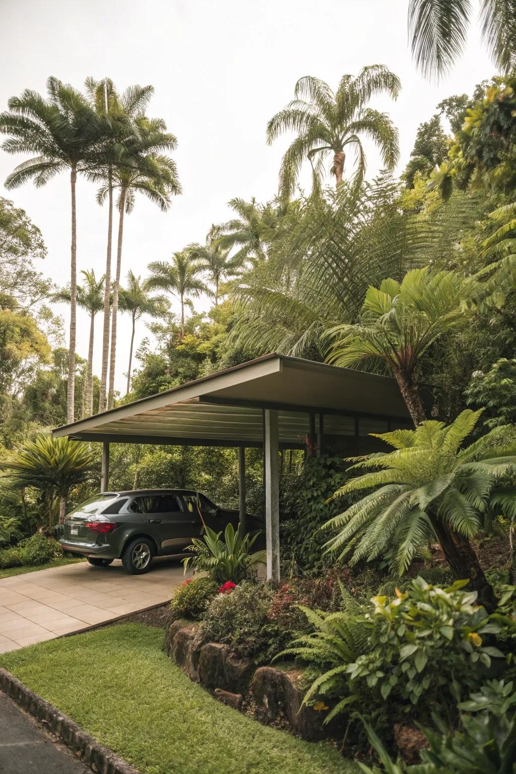 Tropical plants add an exotic touch.