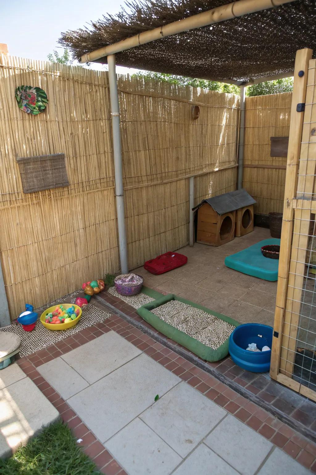 Reed fencing creates safe and cozy pet enclosures.