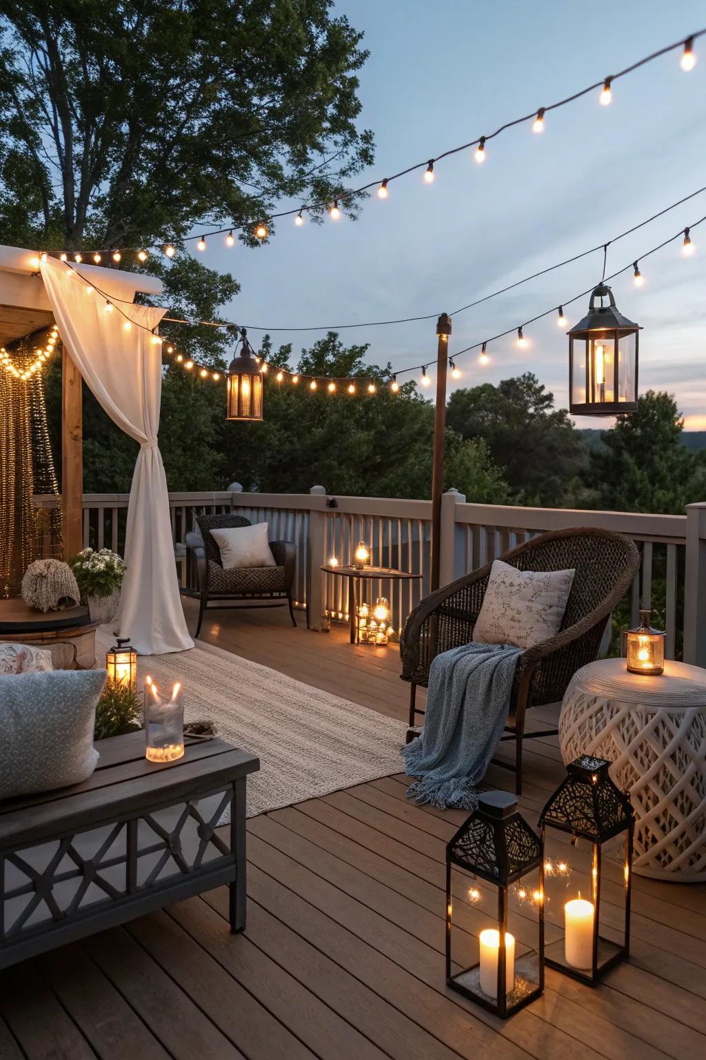 Creative lighting transforms this deck.