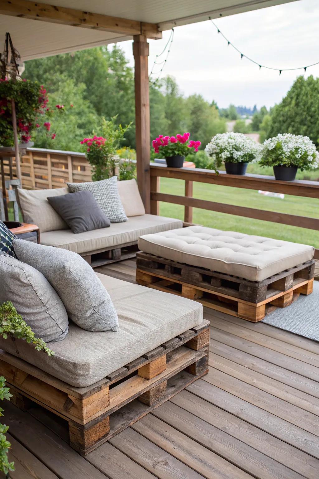 DIY furniture adds a personal touch to this deck.