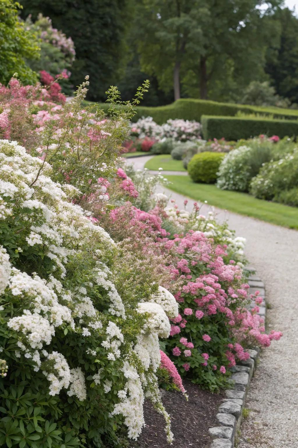 Spirea shrubs as eye-catching seasonal showstoppers.
