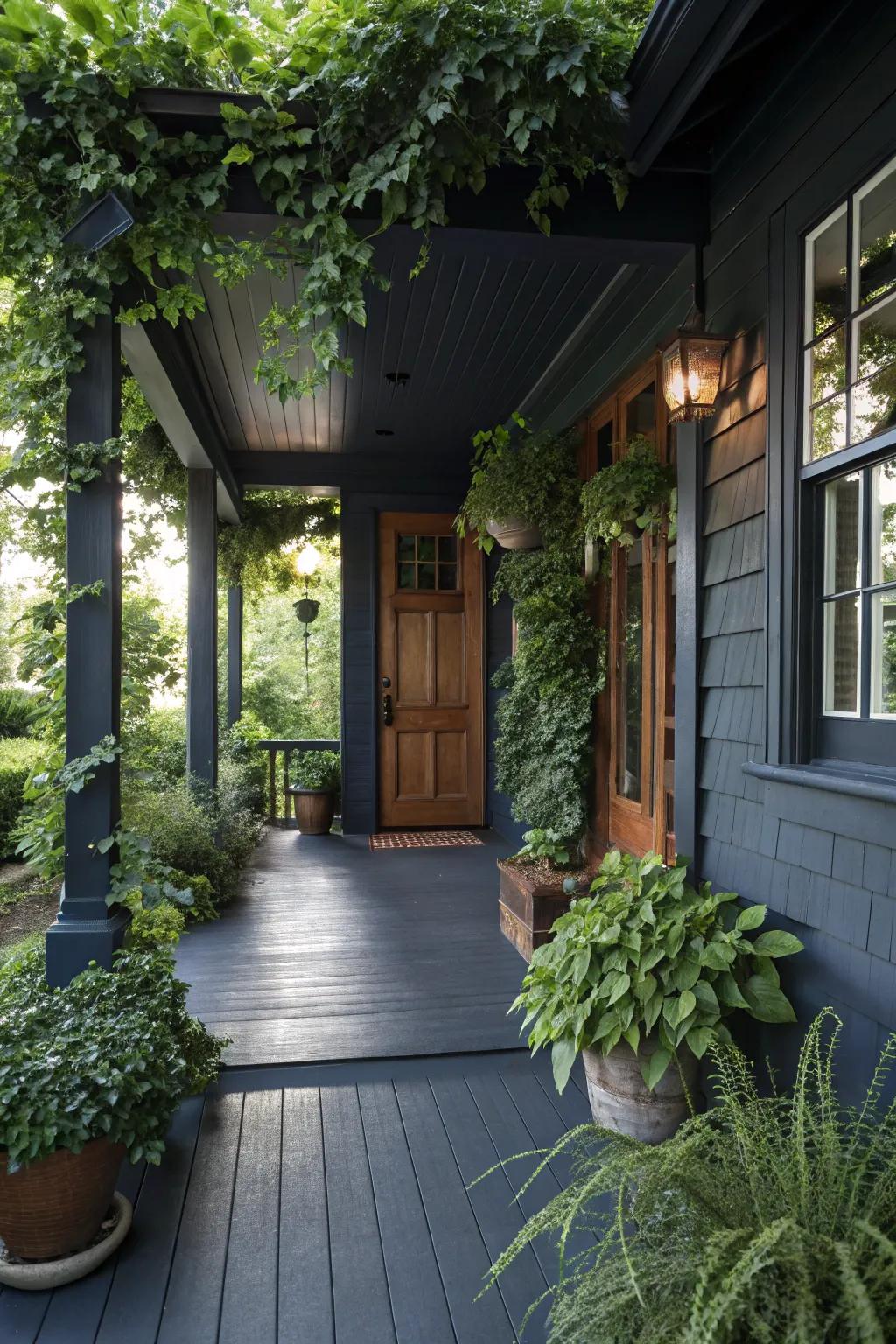 Midnight navy stain provides an elegant and mysterious allure.