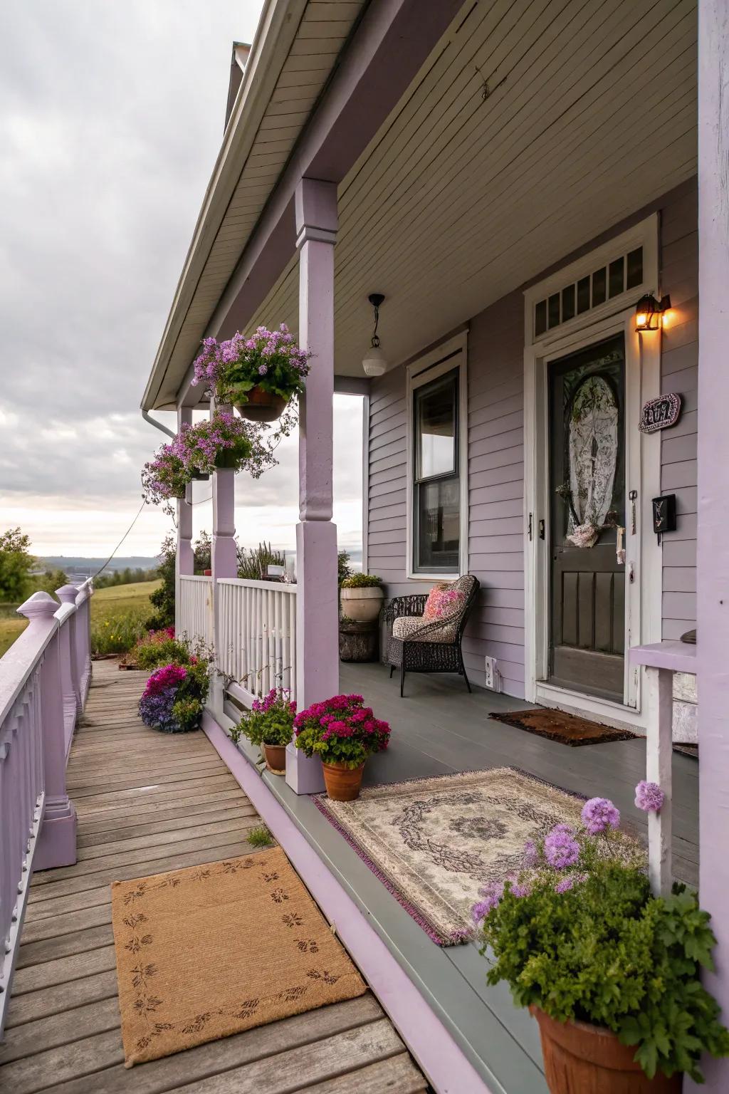 Soft lavender stain infuses a whimsical and gentle charm.