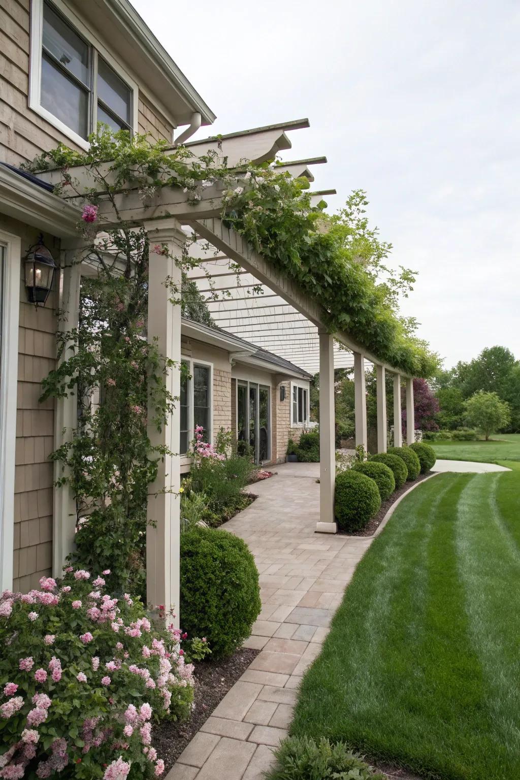 A pergola that blends with the home's architecture for a harmonious look.
