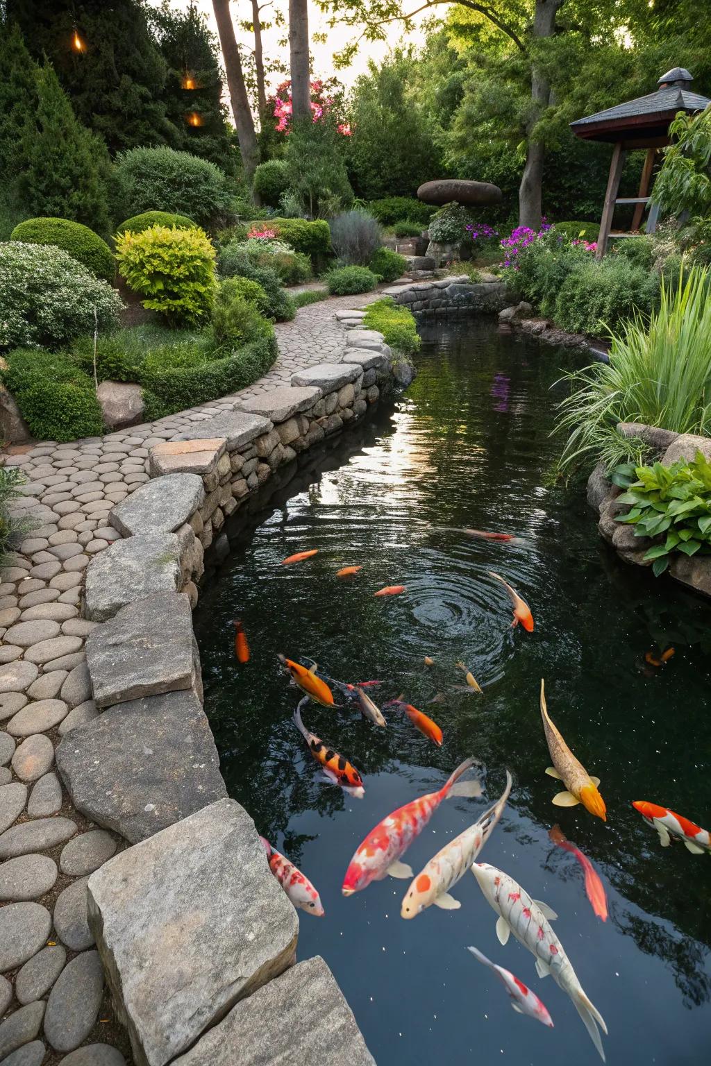 A koi pond with a raised edge for a dramatic look.
