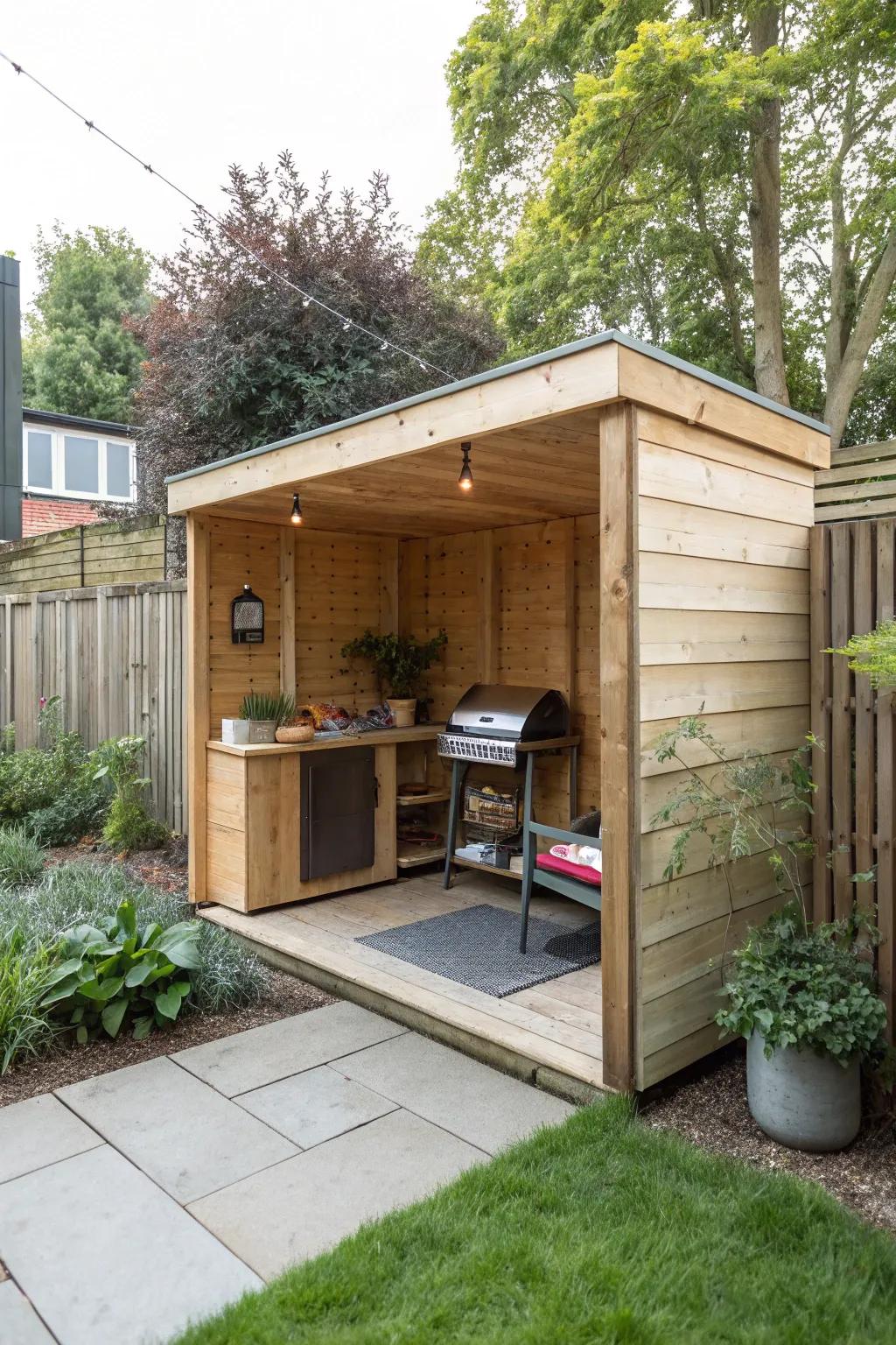 A small yet functional lean-to perfect for limited space.