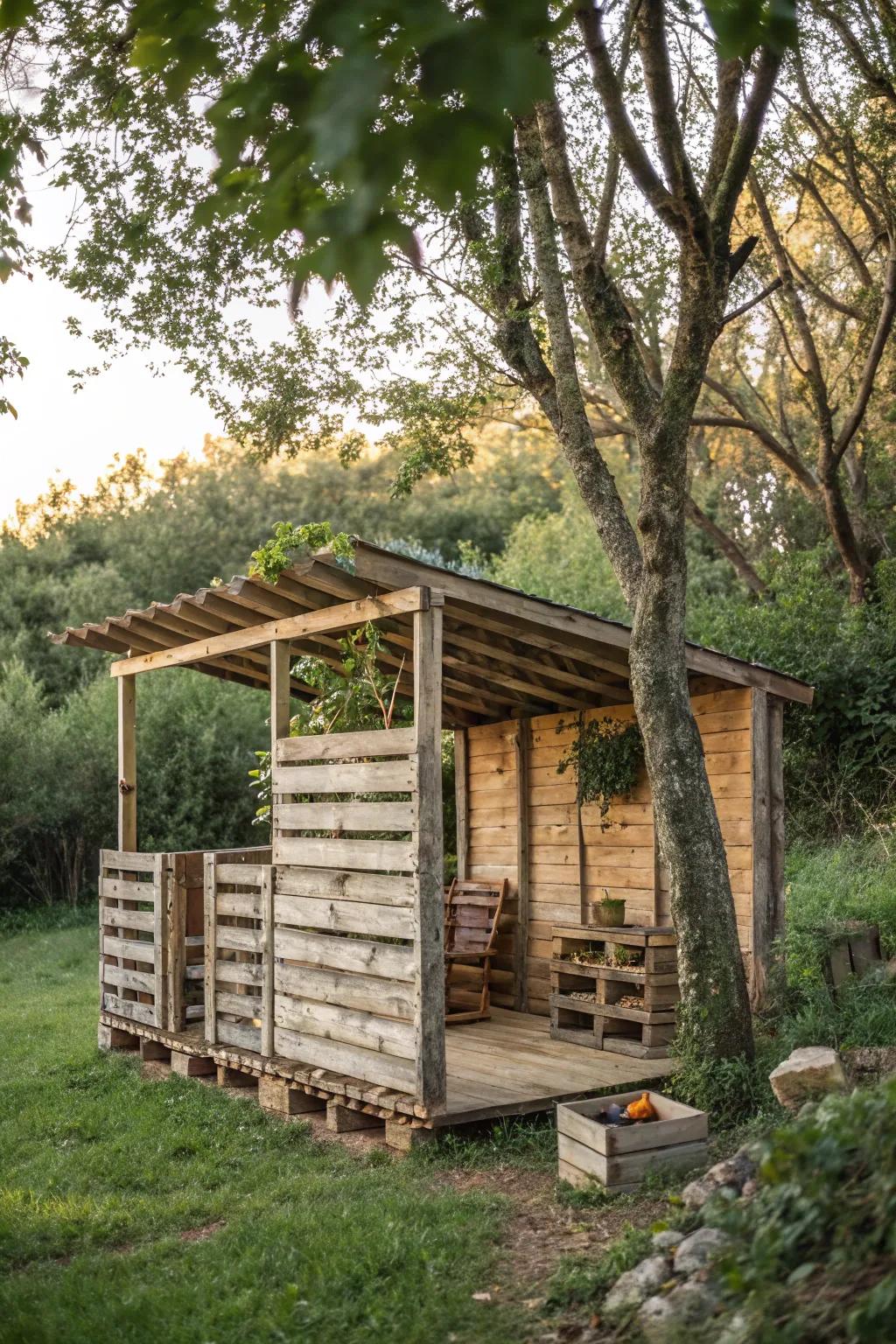 A charming DIY pallet lean-to offering a personal touch.