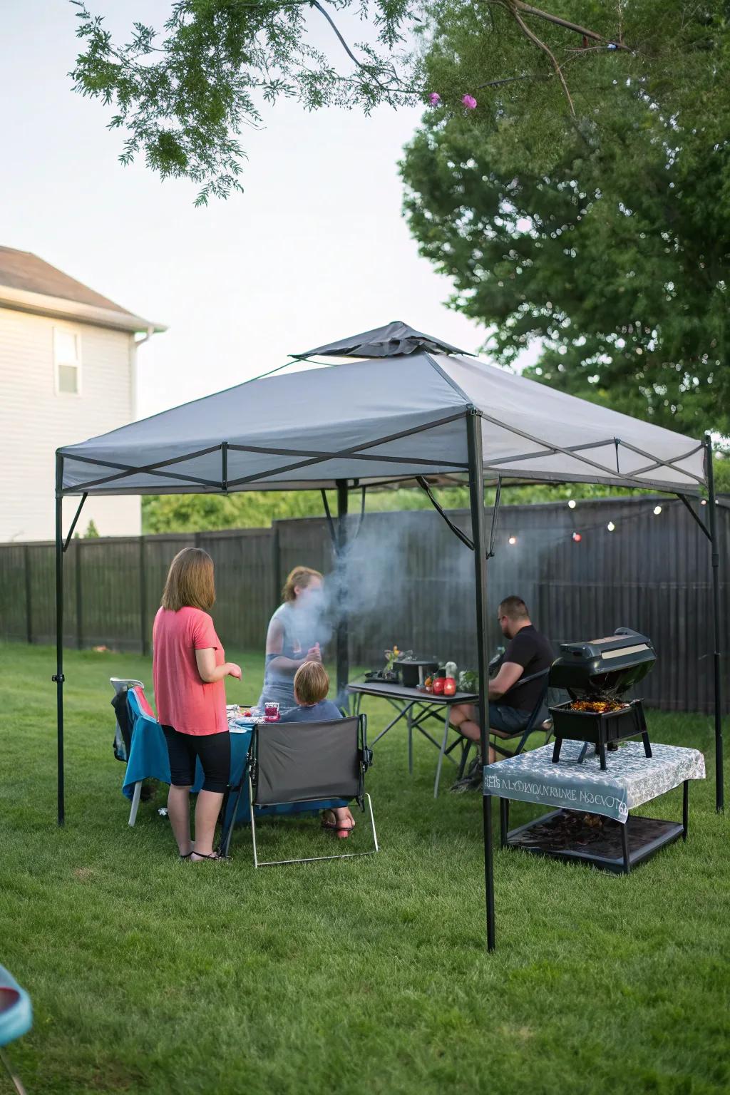 A convenient portable canopy for spontaneous grilling events.