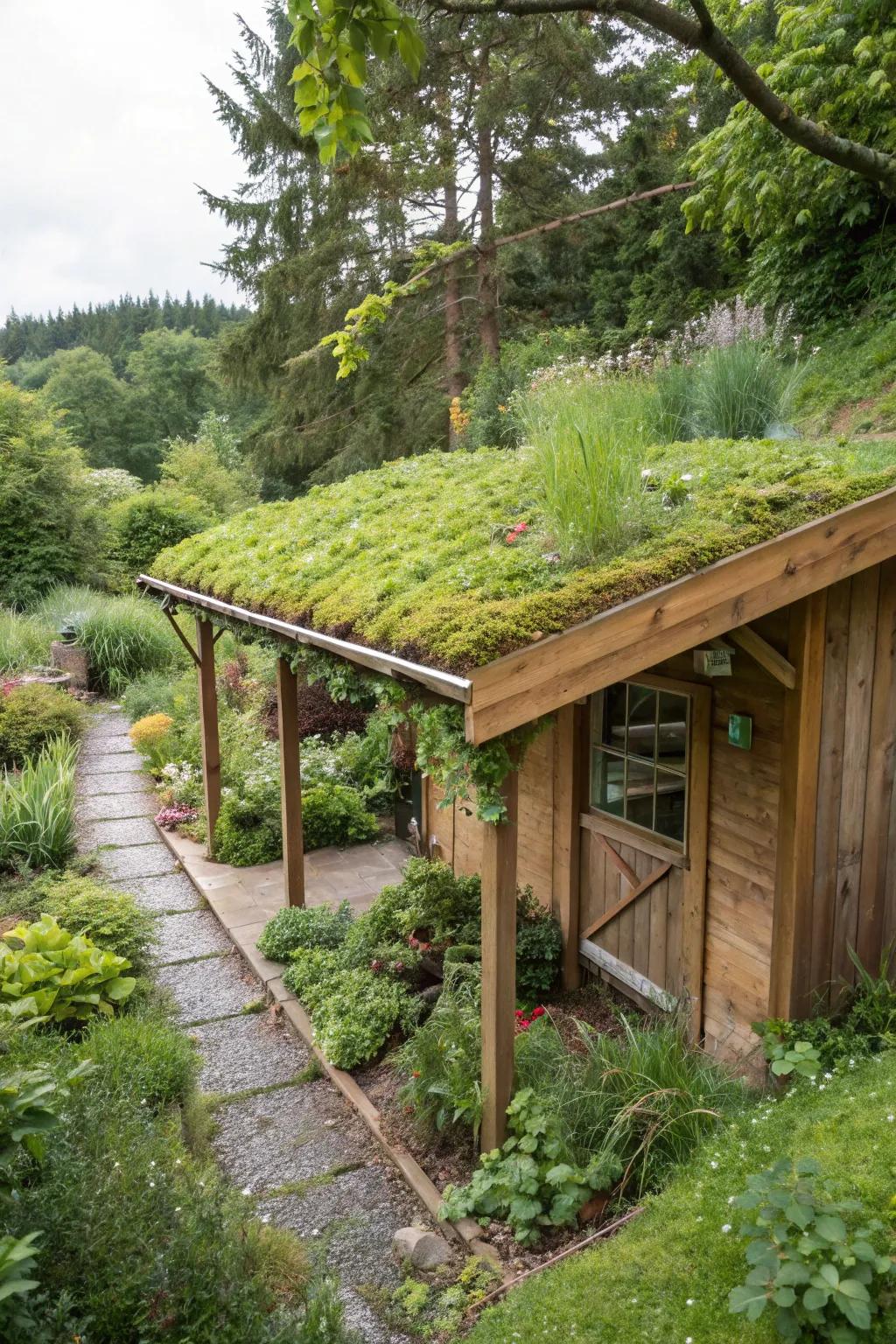 A sustainable lean-to with a vibrant living roof.