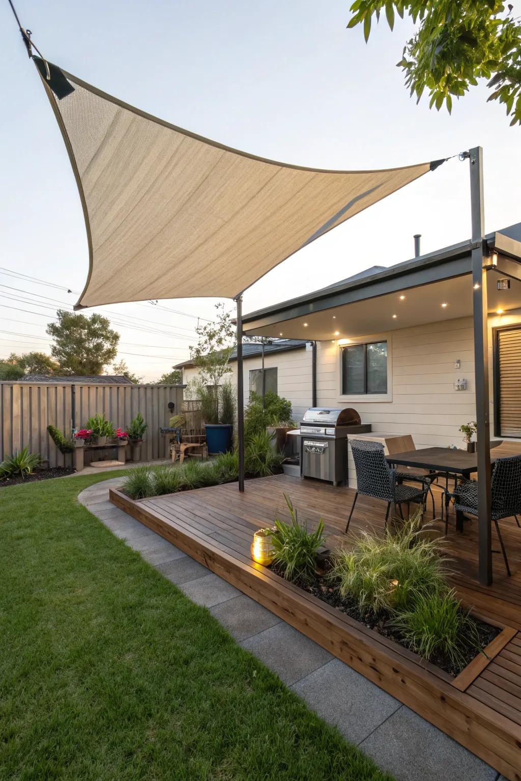An open-air shade sail offering versatility in sun protection.