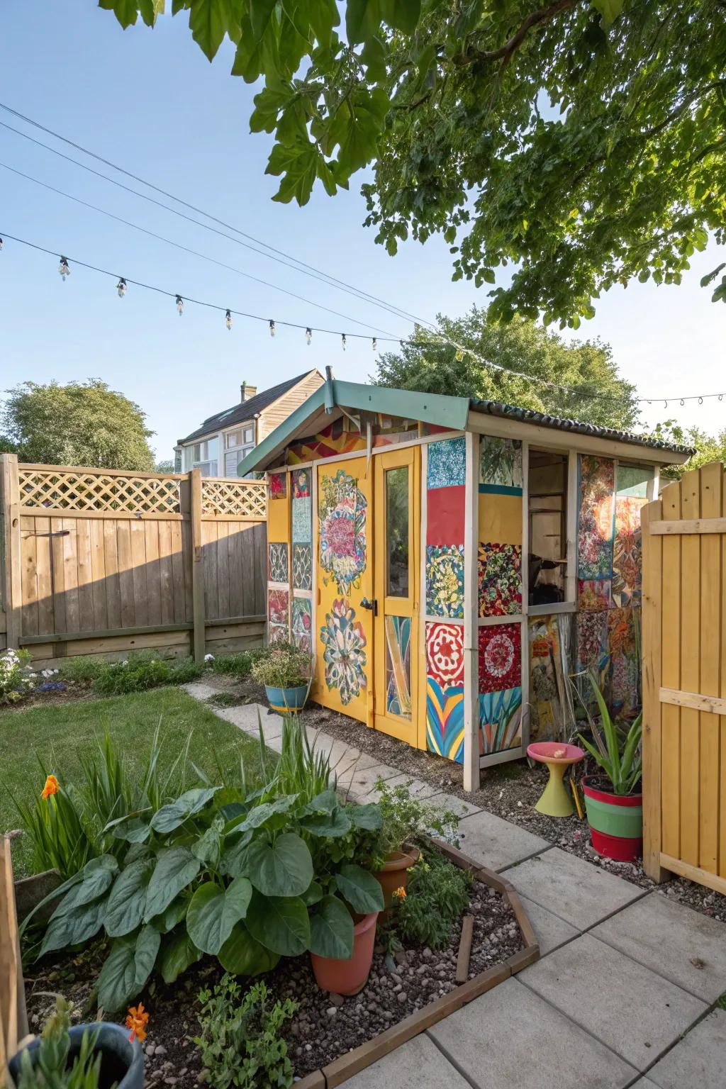 A vibrant lean-to with colorful panels for a lively atmosphere.
