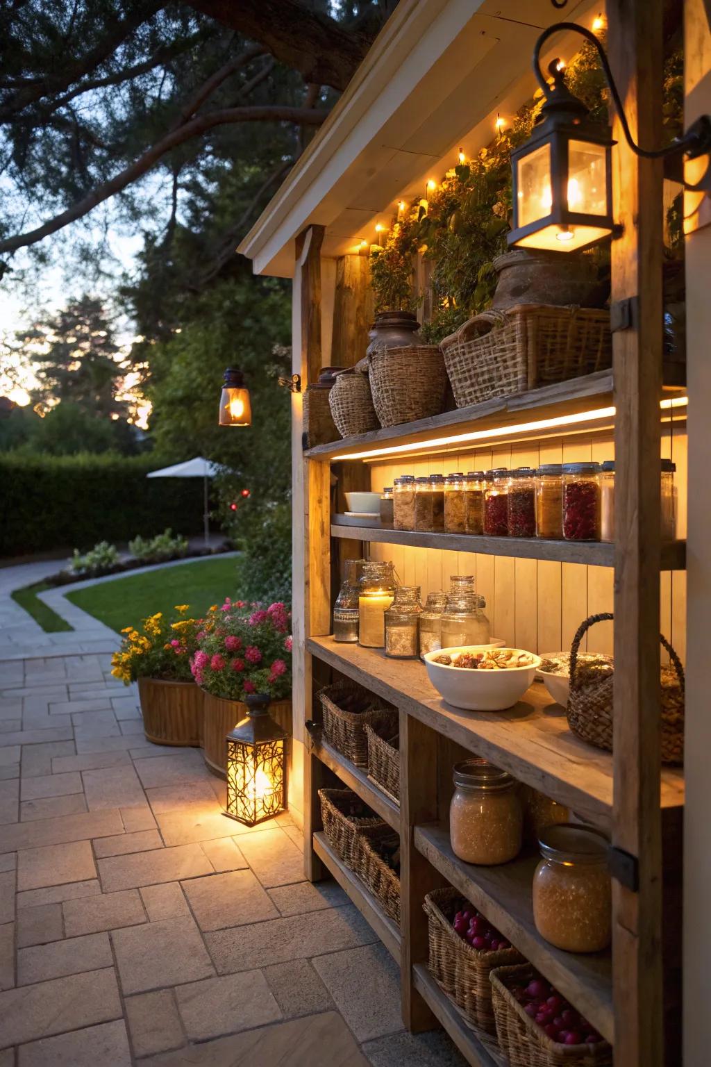 Lighting transforms the space into a nighttime retreat.