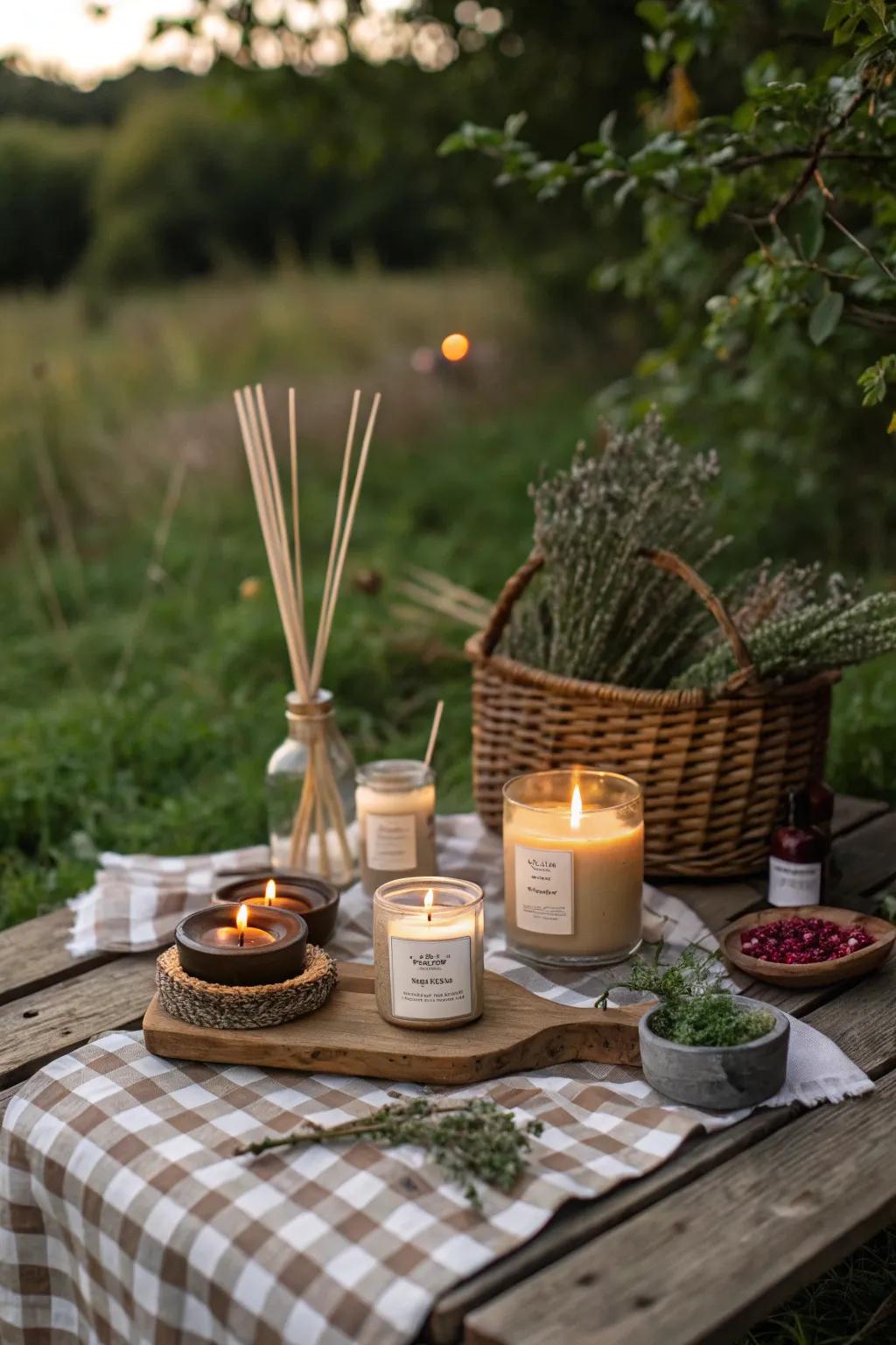 Aromatic candles setting the mood with soothing scents.