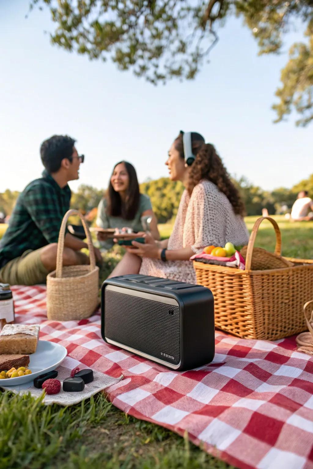 Music filling the air, enhancing the bohemian picnic vibe.