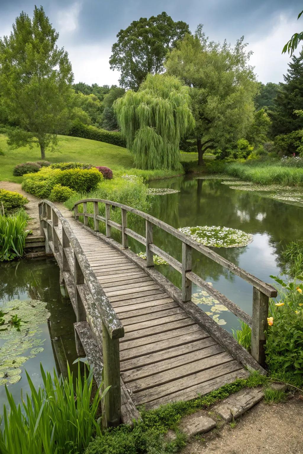 Enhance accessibility and charm with a bridge or walkway.