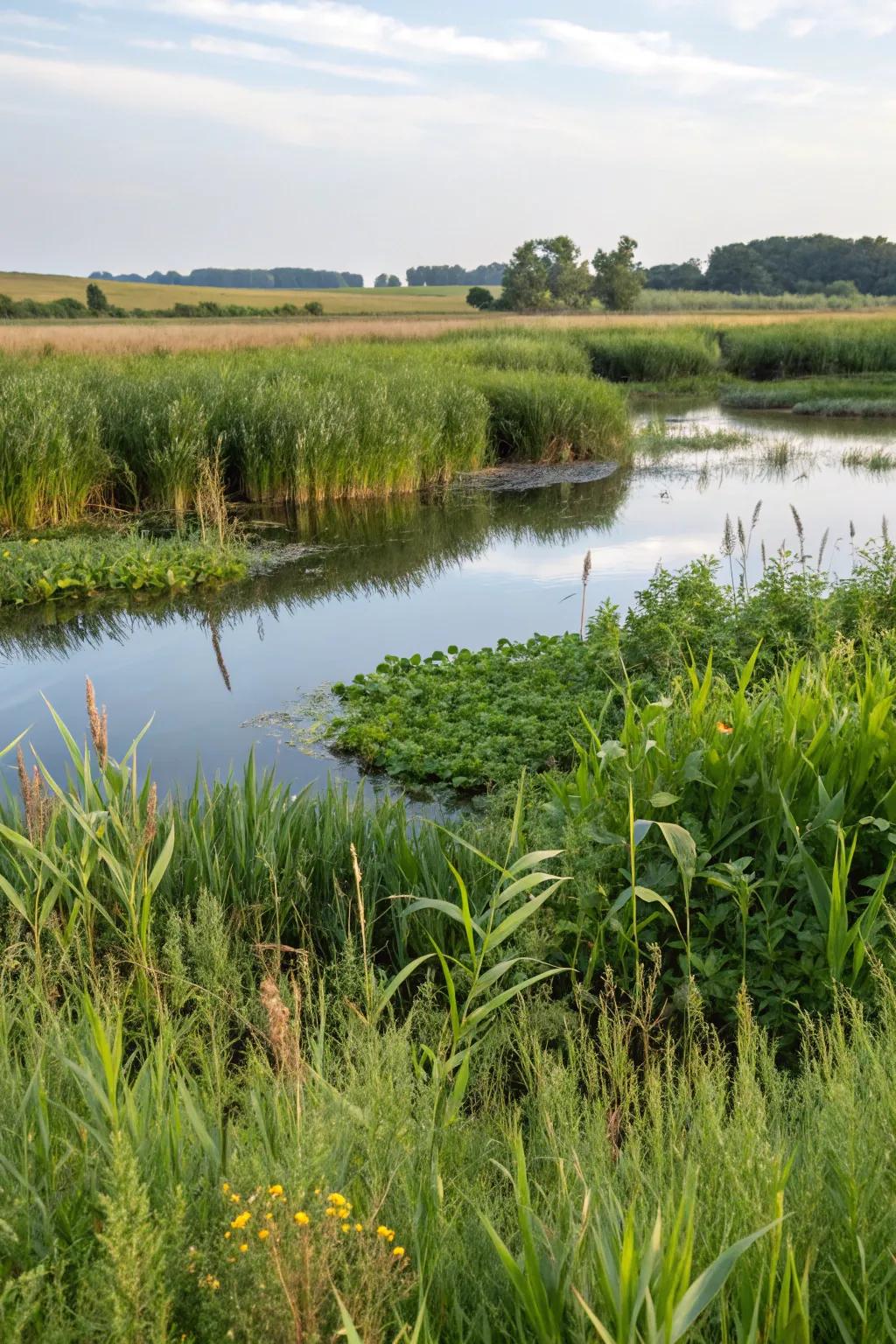 Enhance water quality with a surrounding wetland.