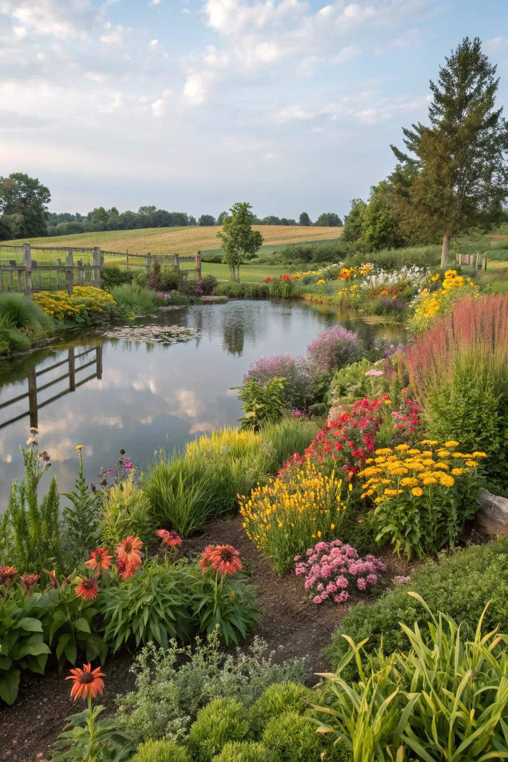 Create a lush garden around your pond for a vibrant atmosphere.