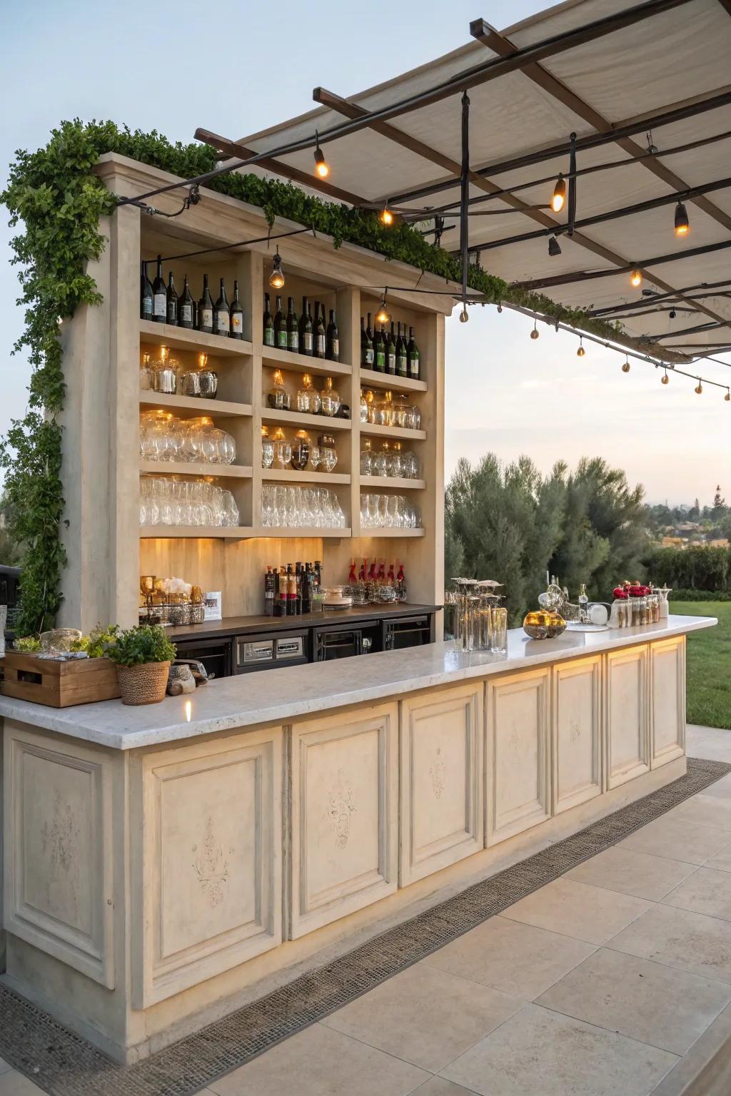 A multipurpose outdoor bar that maximizes functionality.