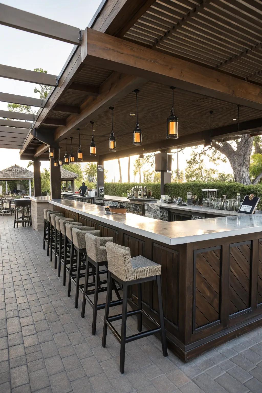 An L-shaped bar providing ample space for social gatherings.