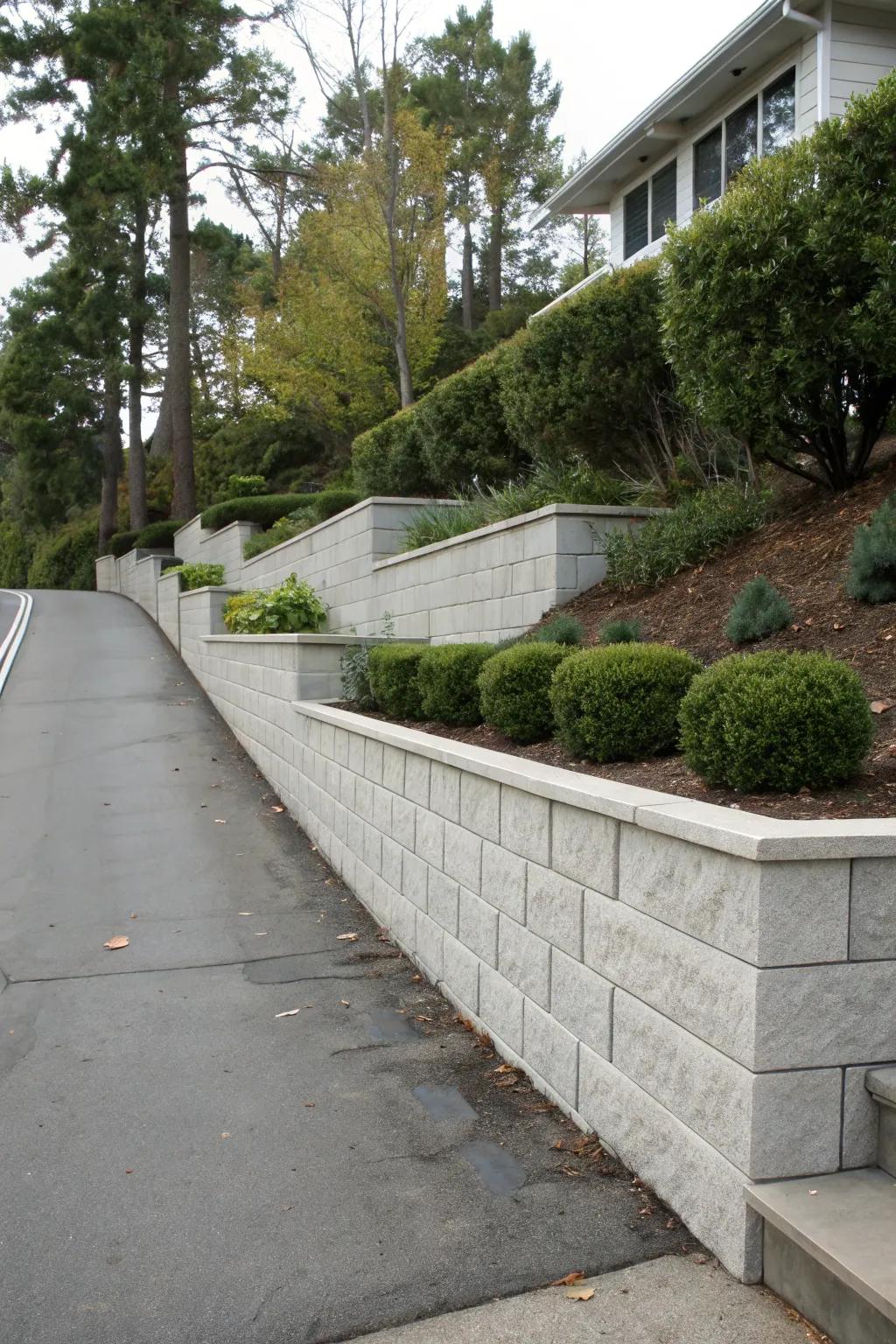 Concrete blocks provide a sleek, modern touch to this driveway.
