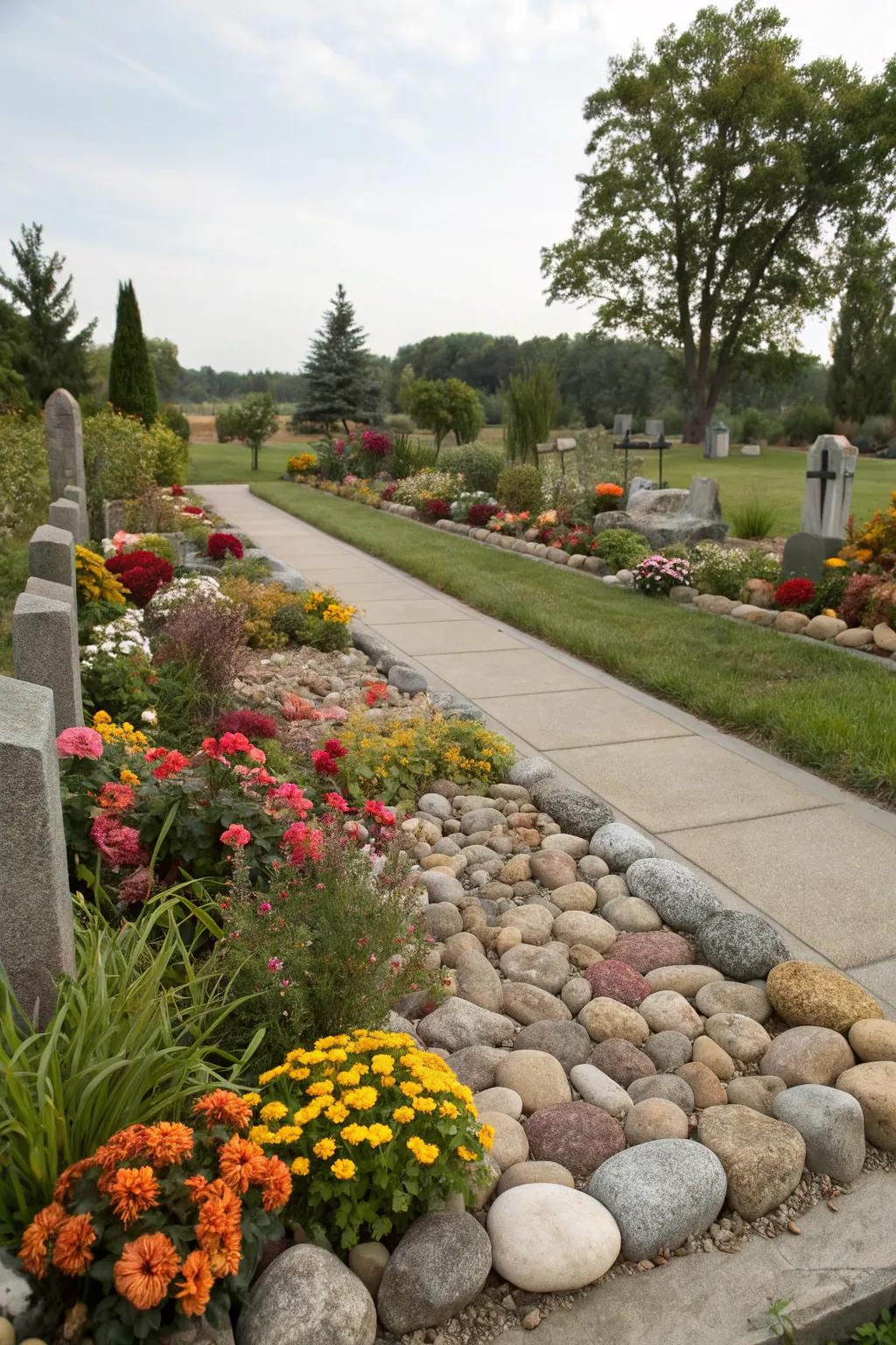Natural stones frame a peaceful memorial area.