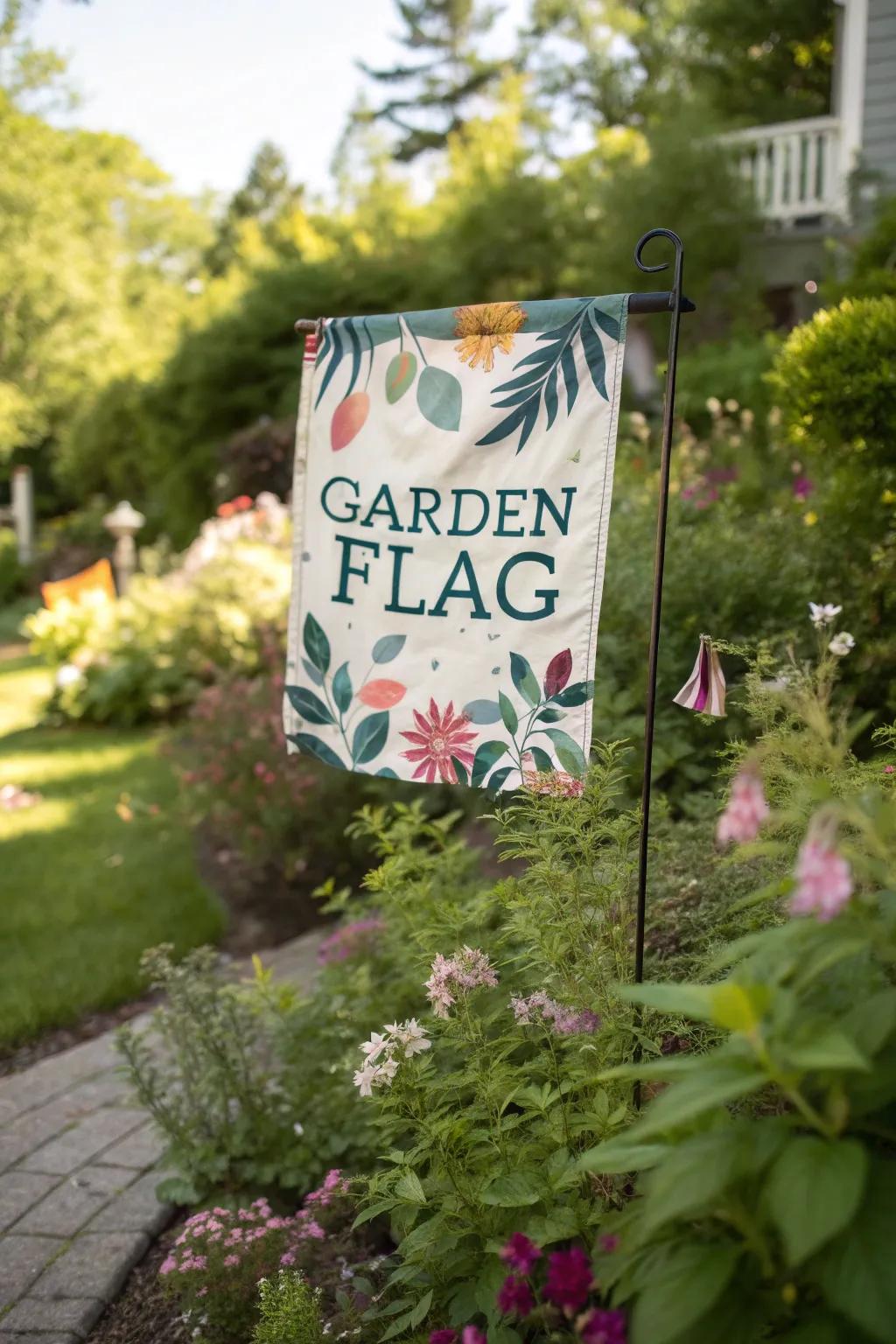 A custom garden flag adding character to the memorial space.