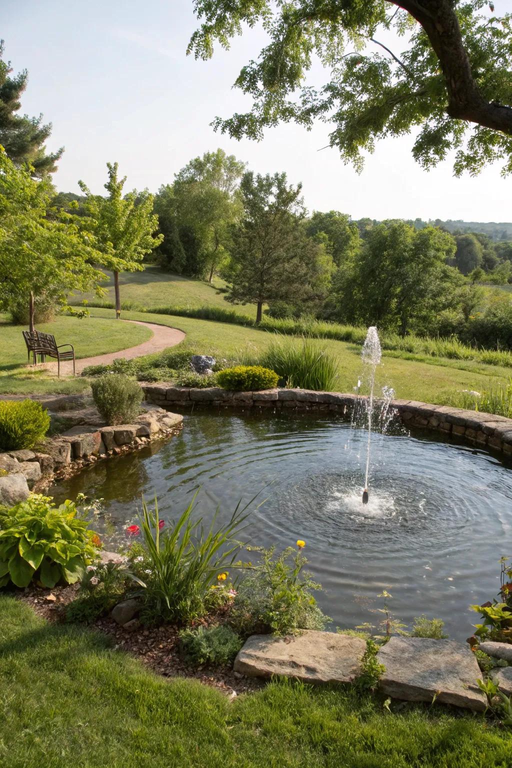 A tranquil water feature adding serenity to a Kansas garden.