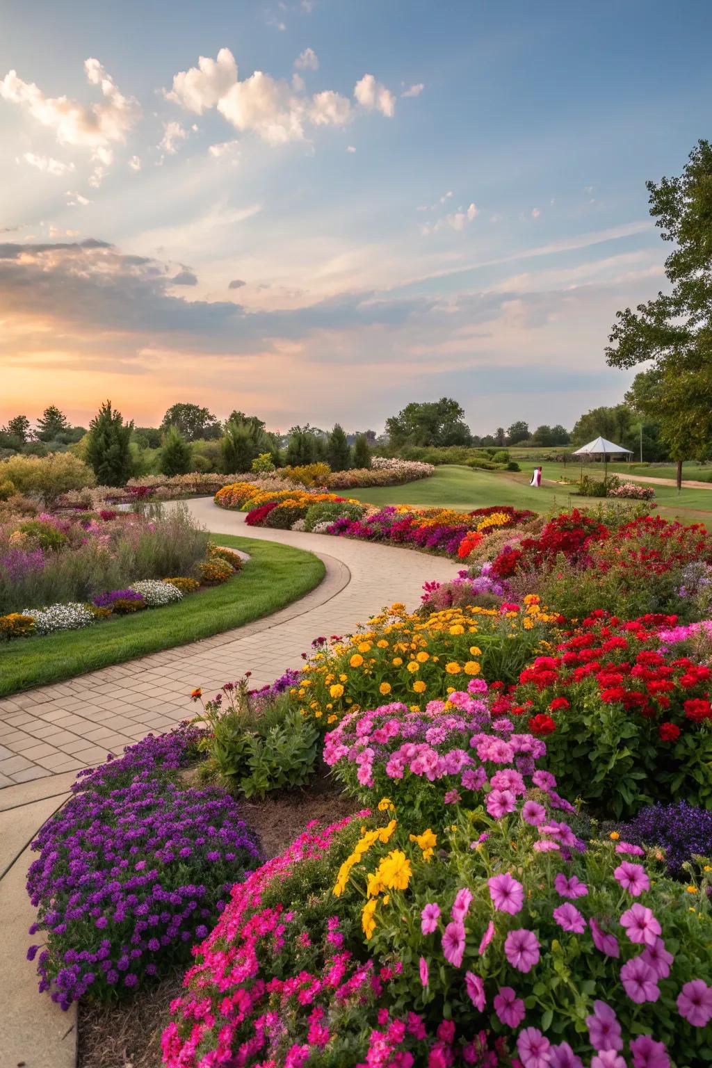 A vibrant ornamental garden showcasing a mix of colorful blooms.