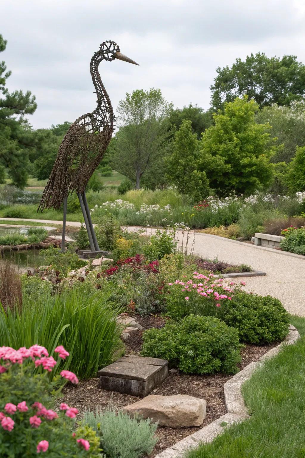 Unique garden art adding a personal touch to the landscape.